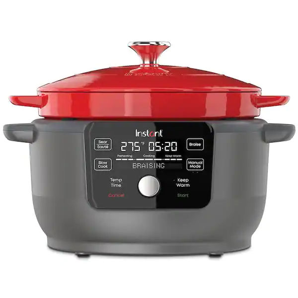 6 qt. Red Enameled Cast Iron Precision Electric Dutch Oven Multi-Cooker with Lid