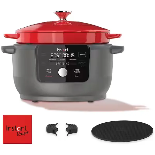 6 qt. Red Enameled Cast Iron Precision Electric Dutch Oven Multi-Cooker with Lid
