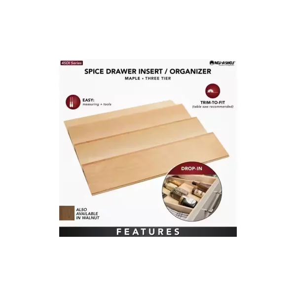 1.5 in. H x 22 in. W x 19.75 in.3-Tier Wooden Spice Drawer Organizer Insert, Maple