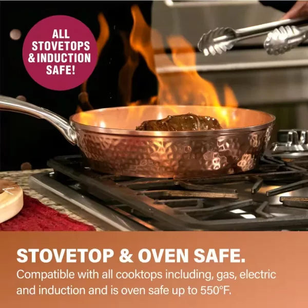 Hammered Copper 10-Piece Aluminum Non-Stick Cookware Set with Glass Lids