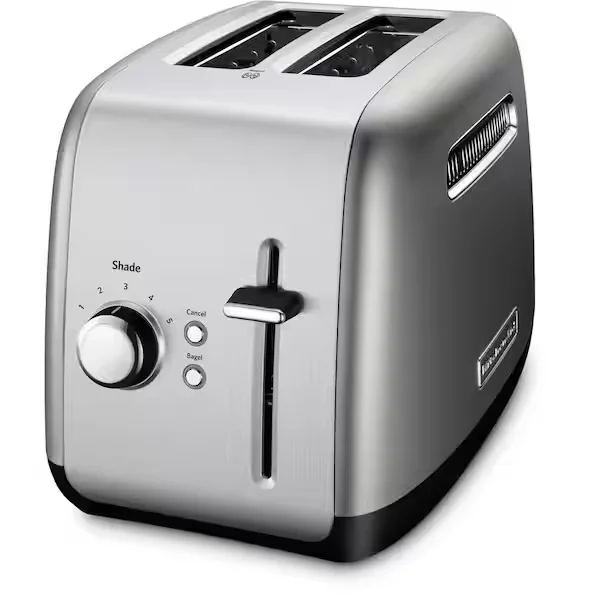 2-Slice Silver Wide Slot Toaster with Crumb Tray and Shade Control Settings