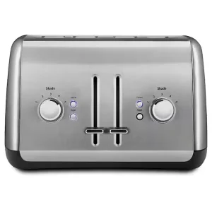 4-Slice Silver Wide Slot Toaster with Crumb Tray and Shade Control Settings