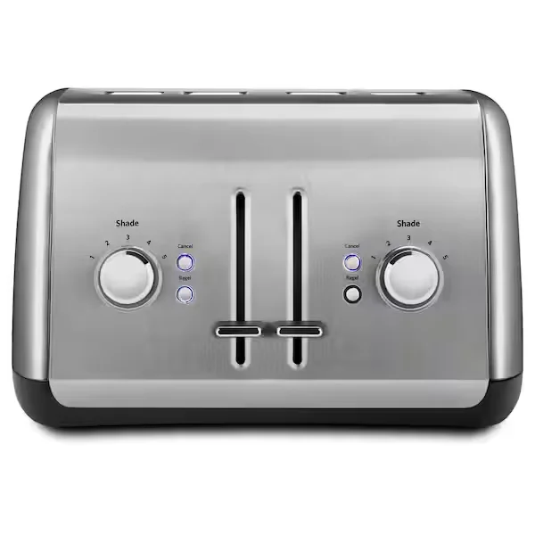 4-Slice Silver Wide Slot Toaster with Crumb Tray and Shade Control Settings