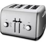 4-Slice Silver Wide Slot Toaster with Crumb Tray and Shade Control Settings