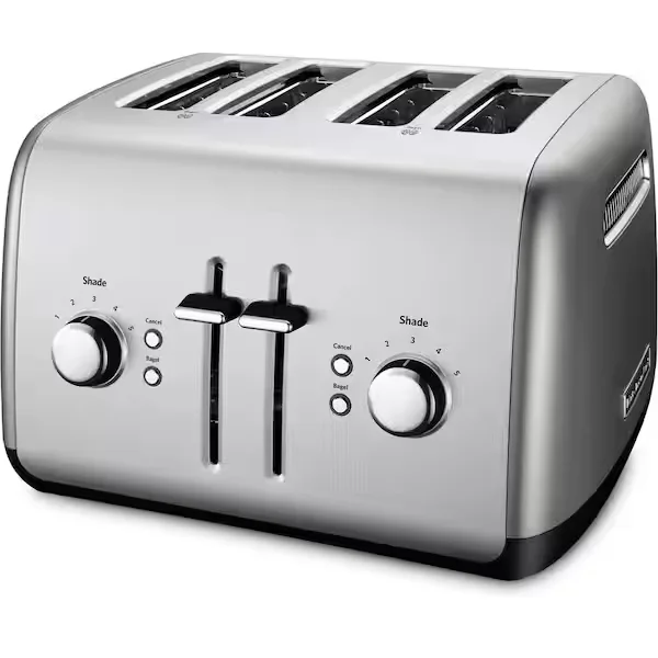 4-Slice Silver Wide Slot Toaster with Crumb Tray and Shade Control Settings