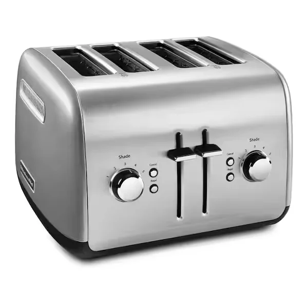 4-Slice Silver Wide Slot Toaster with Crumb Tray and Shade Control Settings