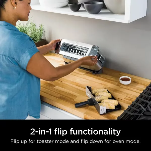 Foodi 2-in-1 Flip Toaster, 2-Slice Toaster, Compact Toaster Oven, Snack Maker, Reheat, Defrost, Stainless Steel, ST101