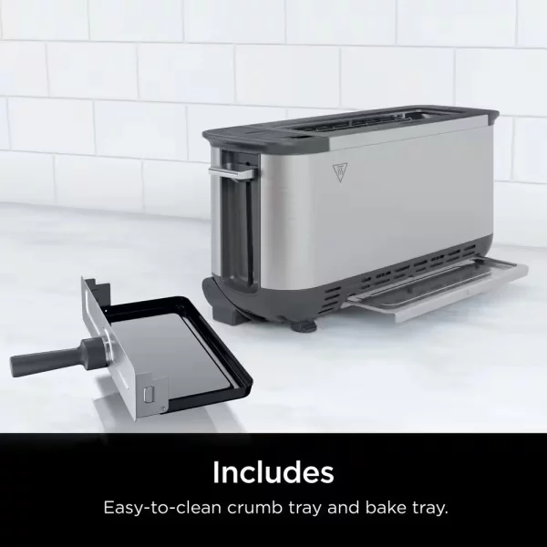 Foodi 2-in-1 Flip Toaster, 2-Slice Toaster, Compact Toaster Oven, Snack Maker, Reheat, Defrost, Stainless Steel, ST101