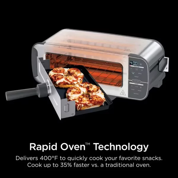 Foodi 2-in-1 Flip Toaster, 2-Slice Toaster, Compact Toaster Oven, Snack Maker, Reheat, Defrost, Stainless Steel, ST101
