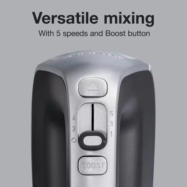 5-Speed Black and Silver Hand Mixer with Power Boost