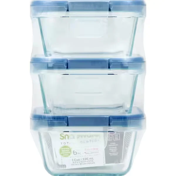 Total Solutions 1-Cup Glass Square Storage Container (3-Pack)