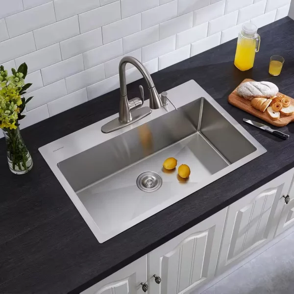 Professional 32 in. Tight Radius Drop-in 16G Stainless Steel 4-Hole Single Bowl Kitchen Sink with Accessories