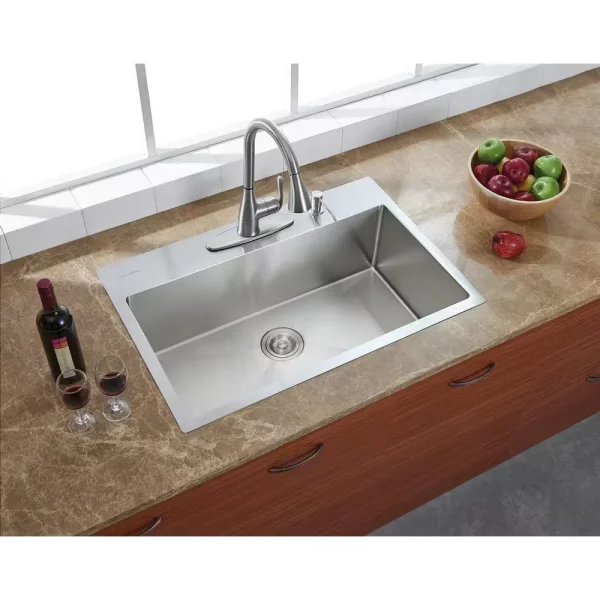 Professional 32 in. Tight Radius Drop-in 16G Stainless Steel 4-Hole Single Bowl Kitchen Sink with Accessories