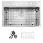 Professional 32 in. Tight Radius Drop-in 16G Stainless Steel 4-Hole Single Bowl Kitchen Sink with Accessories