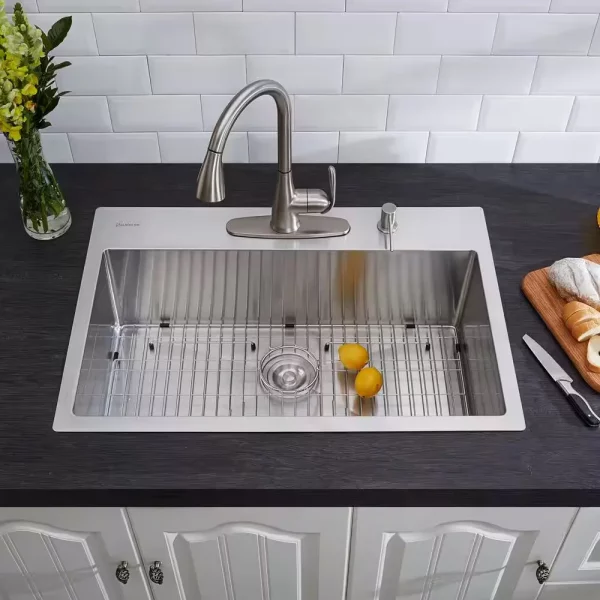 Professional 32 in. Tight Radius Drop-in 16G Stainless Steel 4-Hole Single Bowl Kitchen Sink with Accessories