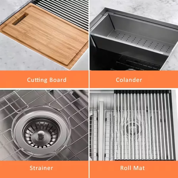 Professional 25 in. Zero Radius Drop-in 16G Stainless Steel 2-Hole Single Bowl Kitchen Sink with Accessories