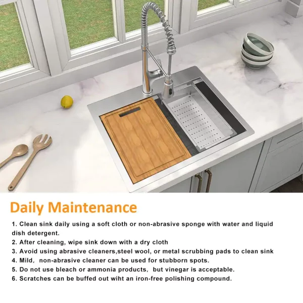 All-in-One Zero Radius Drop-in 18G Stainless Steel 30 in. 2-Hole Single Bowl Workstation Kitchen Sink, Pull-Down Faucet