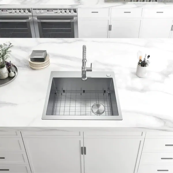 Professional 25 in. Zero Radius Drop-in 16G Stainless Steel 2-Hole Single Bowl Kitchen Sink with Accessories