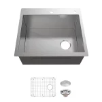 Professional 25 in. Zero Radius Drop-in 16G Stainless Steel 2-Hole Single Bowl Kitchen Sink with Accessories
