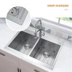 Professional 33 in. Zero Radius Drop-In 50/50 Double Bowl Drop-In Stainless Steel Kitchen Sink with Accessories