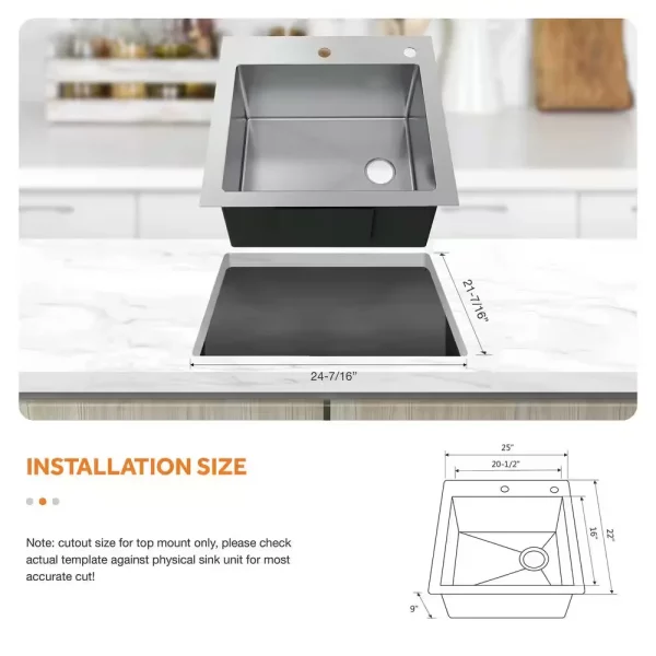 All-in-One Tight Radius Drop-In/Undermount 18G Stainless Steel 25 in. Single Bowl Kitchen Sink with Spring Neck Faucet