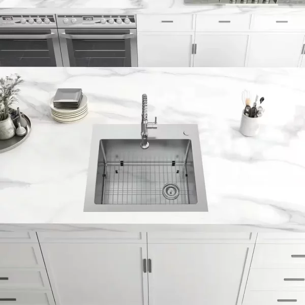 All-in-One Tight Radius Drop-In/Undermount 18G Stainless Steel 25 in. Single Bowl Kitchen Sink with Spring Neck Faucet