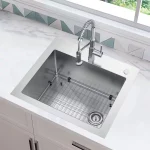All-in-One Tight Radius Drop-In/Undermount 18G Stainless Steel 25 in. Single Bowl Kitchen Sink with Spring Neck Faucet