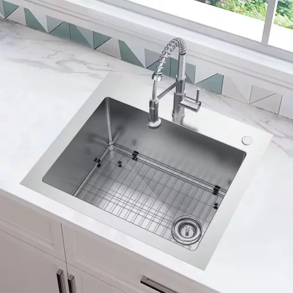 All-in-One Tight Radius Drop-In/Undermount 18G Stainless Steel 25 in. Single Bowl Kitchen Sink with Spring Neck Faucet