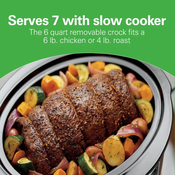 2 in 1 6 Qt. Stainless Steel Slow Cooker with Air Fry Lid