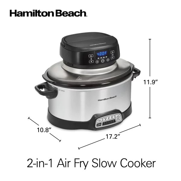 2 in 1 6 Qt. Stainless Steel Slow Cooker with Air Fry Lid