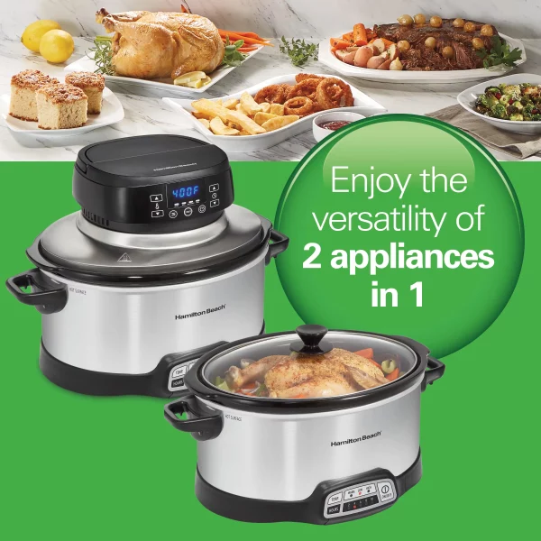 2 in 1 6 Qt. Stainless Steel Slow Cooker with Air Fry Lid