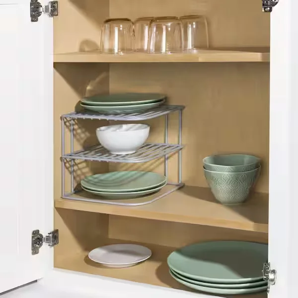 Heavy Weight Vinyl Coated Steel Corner Shelf in Silver