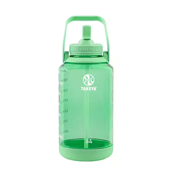64 oz. Pistachio Green Tritan Plastic Straw Motivation Bottle with Wide Handle