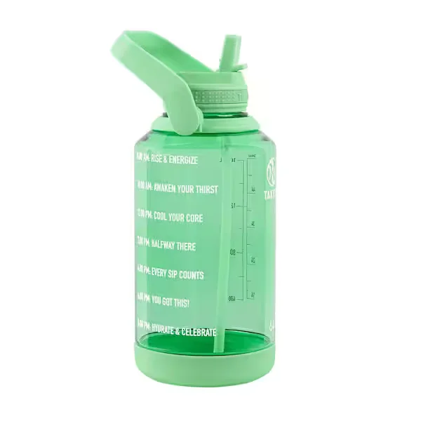 64 oz. Pistachio Green Tritan Plastic Straw Motivation Bottle with Wide Handle