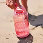 64 oz. Tritan Plastic Straw Motivational Bottle Wide Handle Flutter Pink