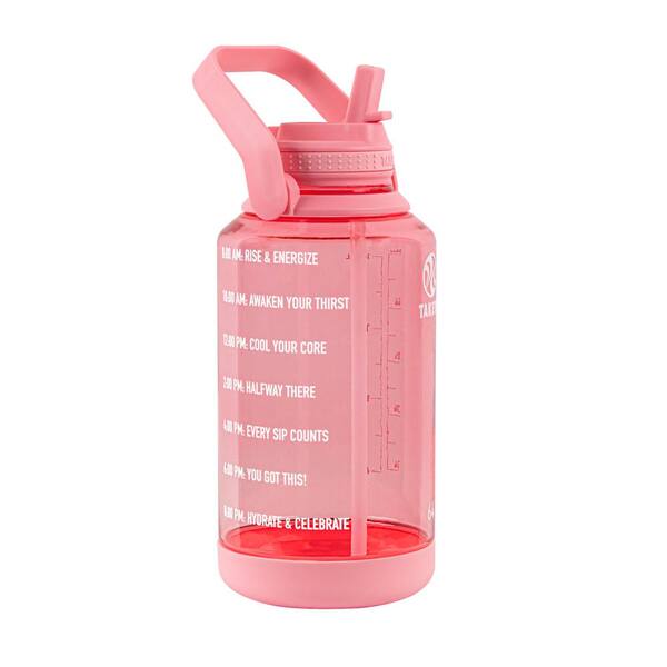 64 oz. Tritan Plastic Straw Motivational Bottle Wide Handle Flutter Pink