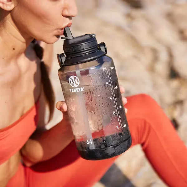 64 oz. Tritan Plastic Straw Motivational Bottle Wide Handle Stormy Black