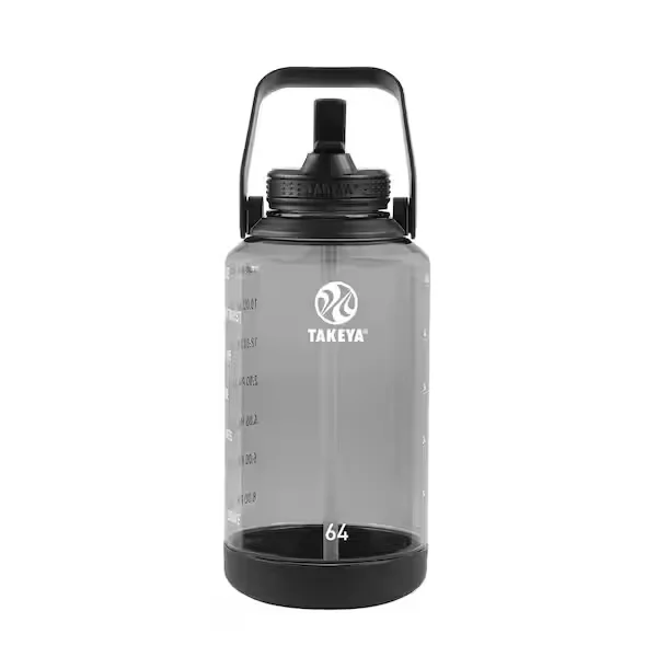 64 oz. Tritan Plastic Straw Motivational Bottle Wide Handle Stormy Black