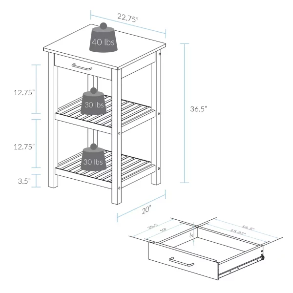 Sunrise White Kitchen Island with Harvest Hardwood top