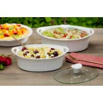 French White 1.5-Qt Oval Ceramic Casserole Dish with Glass Cover