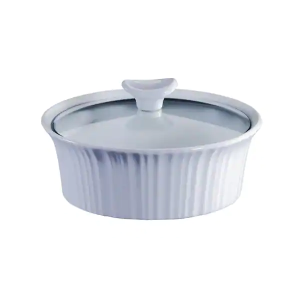 French White 1.5-Qt Round Ceramic Casserole Dish with Glass Cover