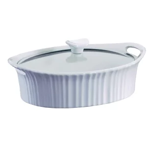 French White 2.5-Qt Oval Ceramic Casserole Dish with Glass Cover