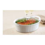 French White 2.5-Qt Oval Ceramic Casserole Dish with Glass Cover