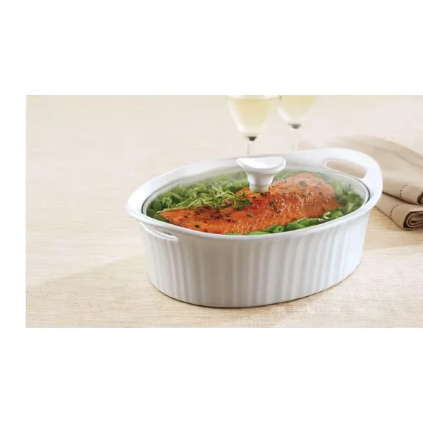 French White 2.5-Qt Oval Ceramic Casserole Dish with Glass Cover