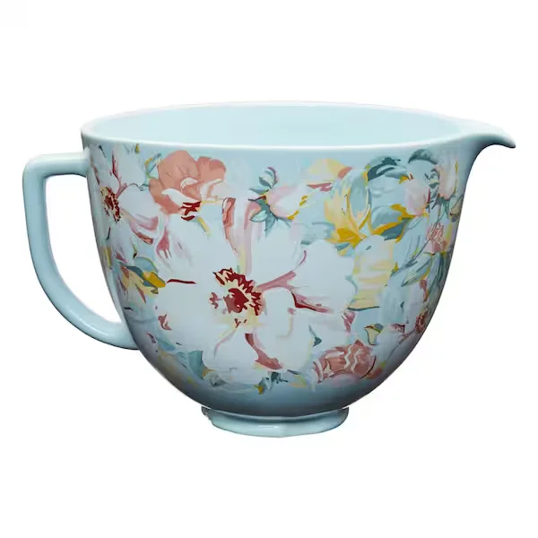 5 Qt. White Gardenia Patterned Ceramic Bowl