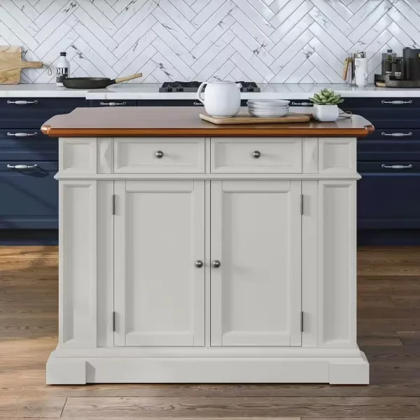Americana White Kitchen Island With Drop Leaf