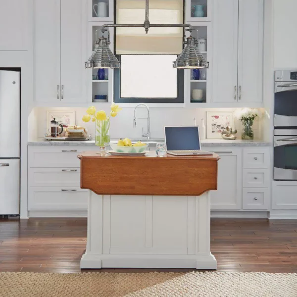 Americana White Kitchen Island With Drop Leaf