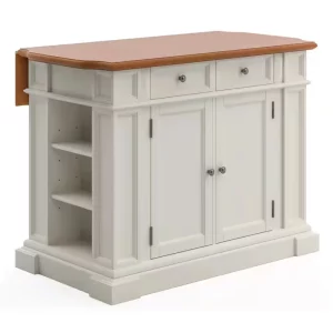 Americana White Kitchen Island With Drop Leaf
