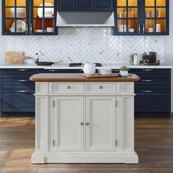 Americana White Kitchen Island With Drop Leaf