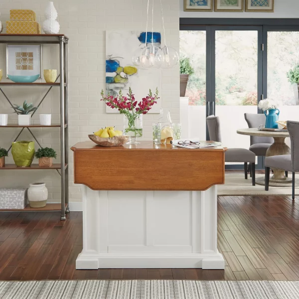 Americana White Kitchen Island With Drop Leaf